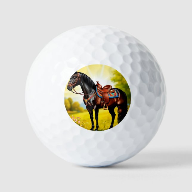 Majestic Black Horse With Saddle Golf Balls (Front)