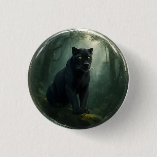Majestic Black Panther Jungle 3D Button with Depth