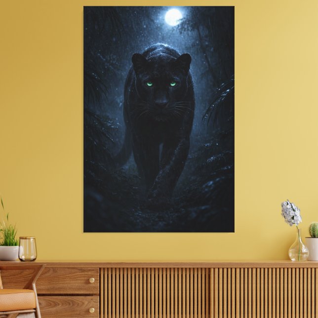 Majestic Black Panther – Silent Power in the Night Canvas Print (Insitu(LivingRoom))