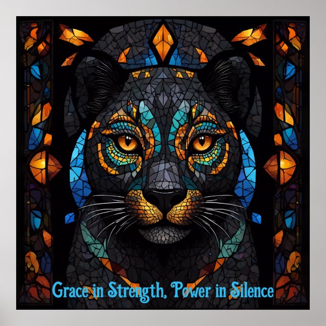 Majestic Black Panther Stained Glass Mosaic Art Poster (Front)