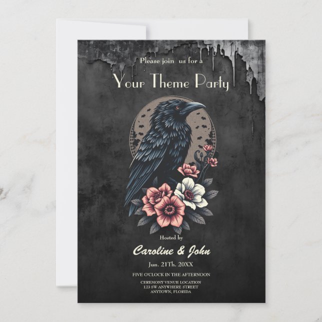 Majestic black raven invitation (Front)