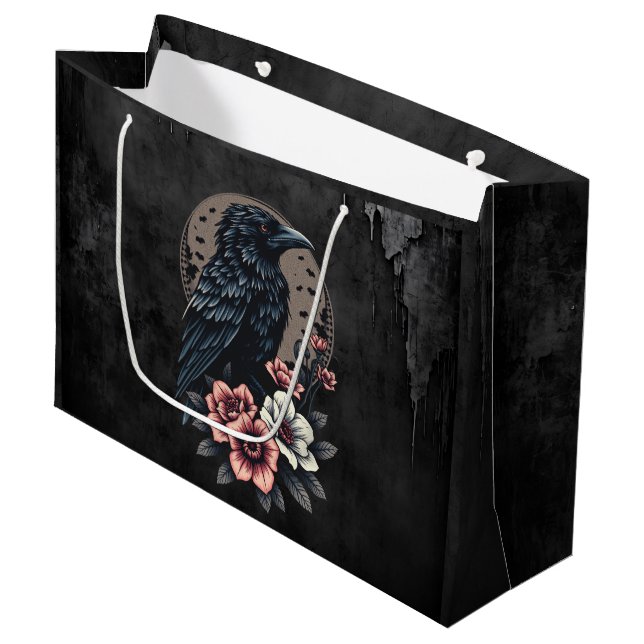 Majestic black raven  large gift bag (Front Angled)