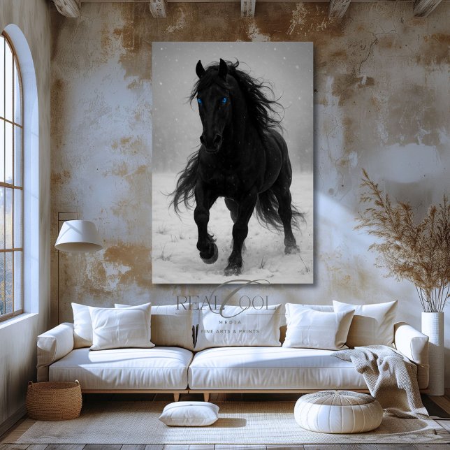 Majestic Black Stallion in Dreamy Winter Landscape Canvas Print (Creator Uploaded)