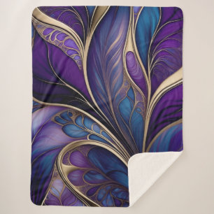 Majestic Bloom - Deep Purple and Blue Abstract Sherpa Blanket