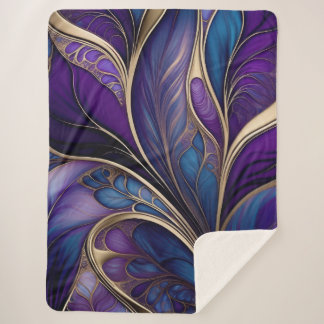 Majestic Bloom - Deep Purple and Blue Abstract Sherpa Blanket