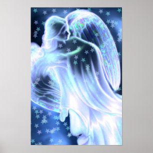 Majestic Blue Angel With Stars Poster