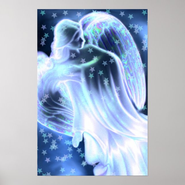 Majestic Blue Angel With Stars Poster (Front)