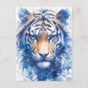 Majestic Blue Eyed Tiger Watercolor Postcard