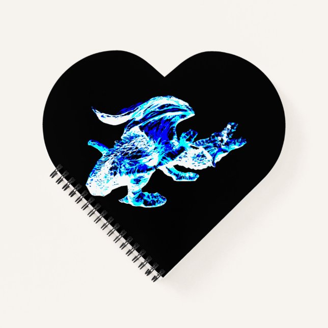 Majestic Blue Frost Dragon Heart Shaped Fantasy Notebook (Front)