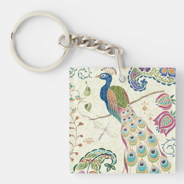 Majestic Blue Peacock Key Ring (Front)