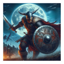 Majestic Blue-Toned moonlit Viking scene