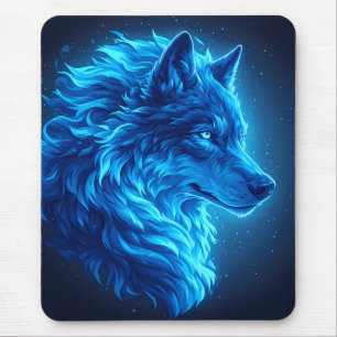 Majestic Blue Wolf Glowing Fantasy Wildlife Art Mouse Mat