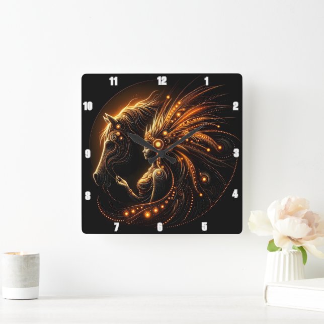 Majestic Bond of Woman and Horse in Glowing Art Square Wall Clock (Home)