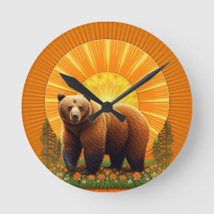 Majestic Brown Bear  Round Clock