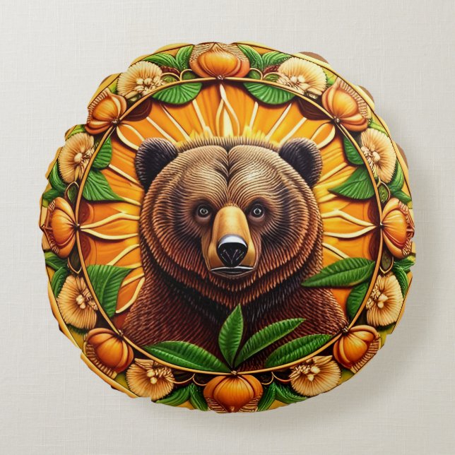 Majestic Brown Bear  Round Cushion (Front)