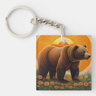 Majestic Brown Bear Standing in a Field Key Ring