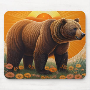 Majestic Brown Bear Standing in a Field Mouse Mat