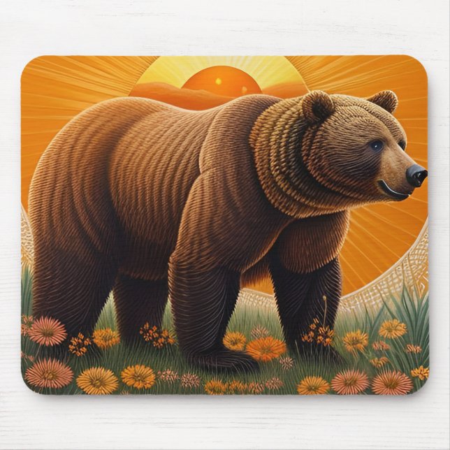 Majestic Brown Bear Standing in a Field Mouse Mat (Front)