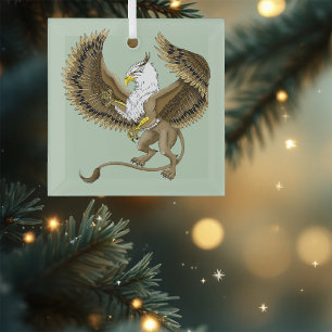 Majestic Brown Fantasy Griffin Mythical Gryphon Glass Tree Decoration