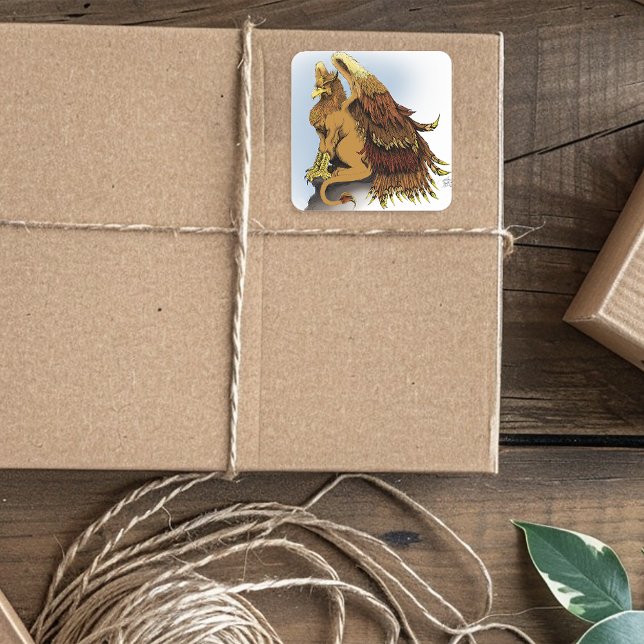 Majestic Brown Griffin Mythical Creature Square Sticker (Creator Uploaded)