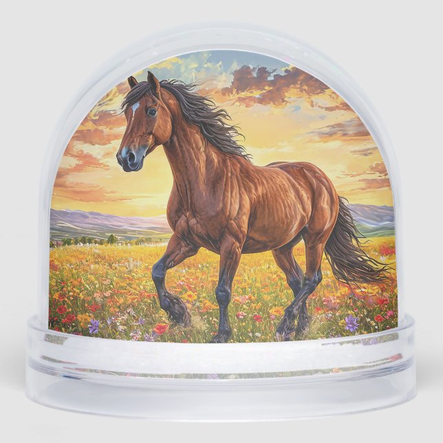 Majestic Brown Horse Running Snowglobe (Front)