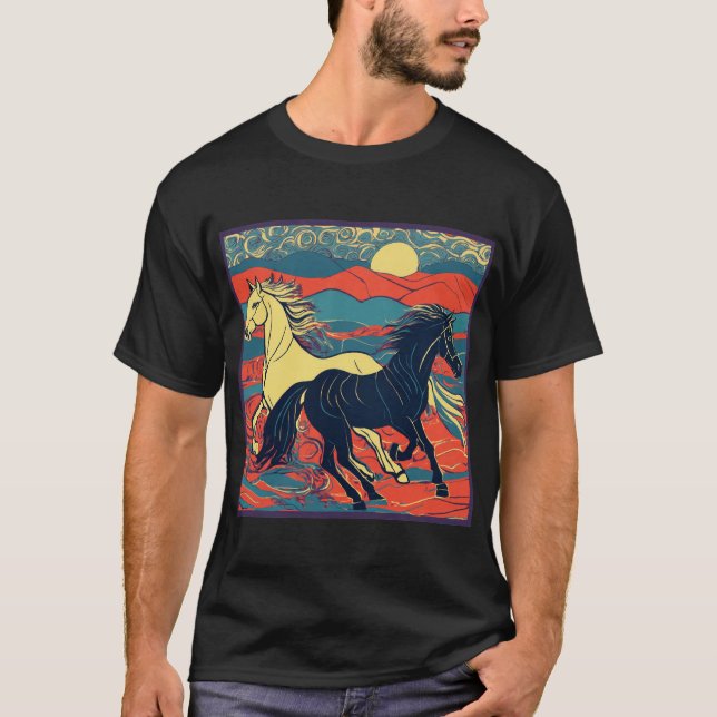 "Majestic Brown Horse: Whimsical Cartoon Sticker  T-Shirt (Front)