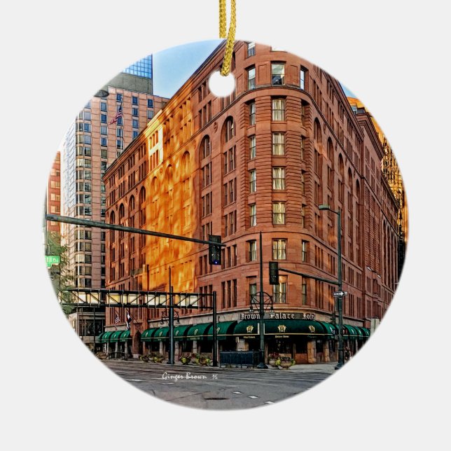 Majestic Brown Palace Hotel At Sunset, Denver, CO Ceramic Tree Decoration (Front)