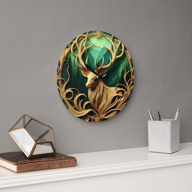 Majestic buck gazing out into a serene forest  large clock (Office)