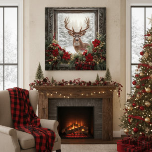 Majestic Buck Vintage Christmas Window Canvas Print