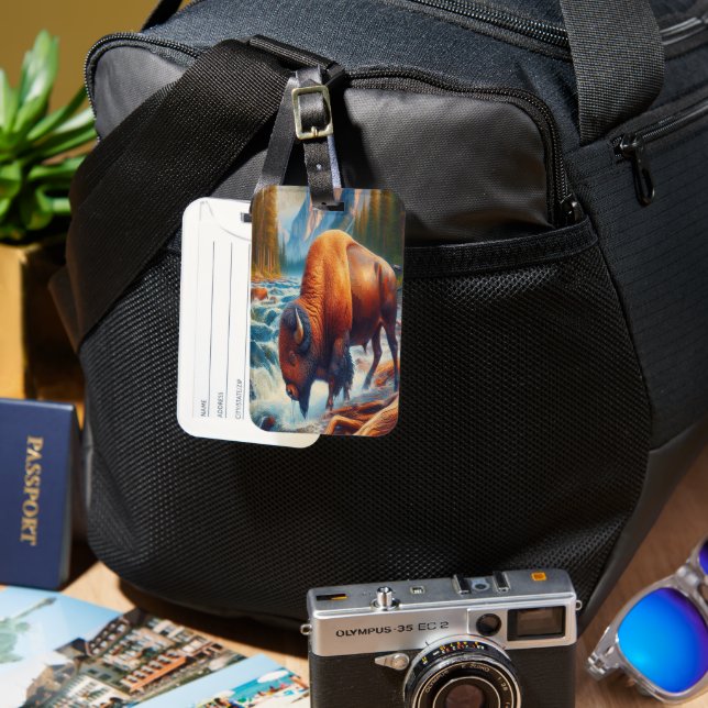 Majestic Buffalo in Tranquil Waters Luggage Tag (Front & Back)
