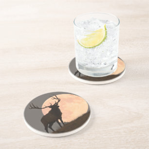 Majestic Bull Elk and Full Moon Rise Coaster