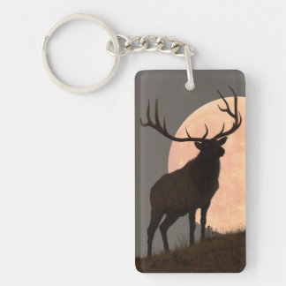 Majestic Bull Elk and Full Moon Rise Key Ring