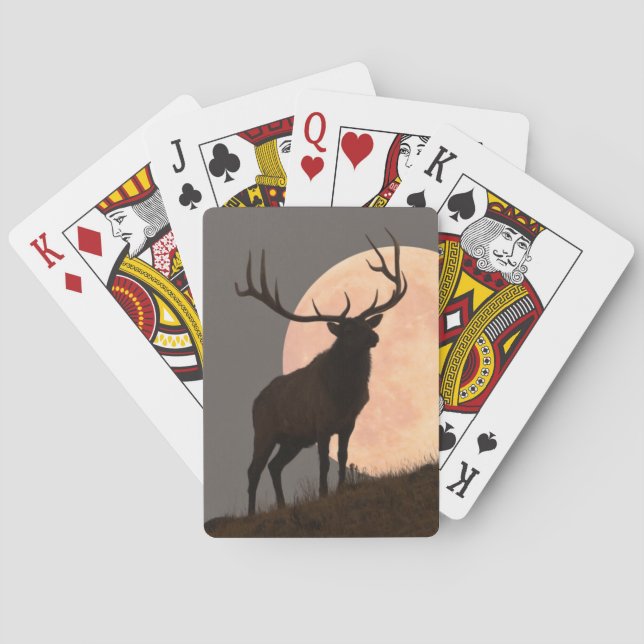 Majestic Bull Elk and Full Moon Rise Playing Cards (Back)
