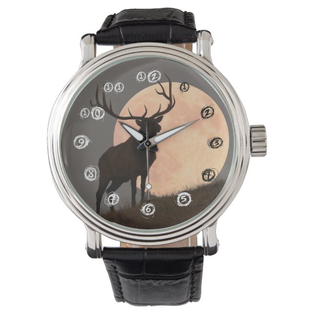 Majestic Bull Elk and Full Moon Rise Watch (Front)