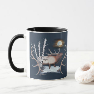 Majestic Bull Elk Bugling In The Moonlight Mug