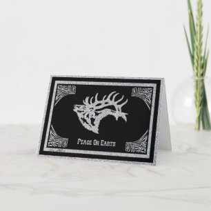 Majestic Bull Elk Silhouette Holiday Card