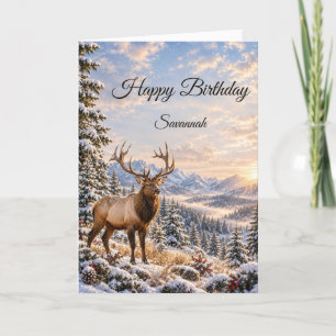 Majestic Bull Elk Snowy Mountain Birthday Card