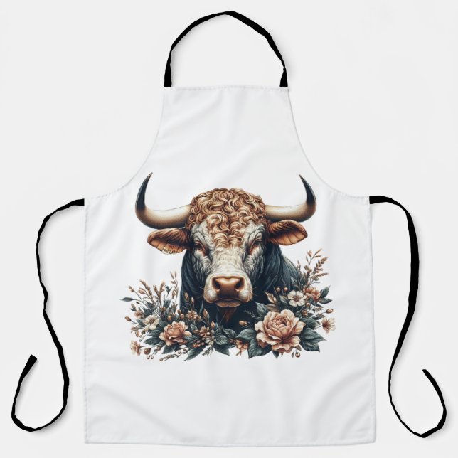 Majestic Bull in Bloom   Apron (Front)