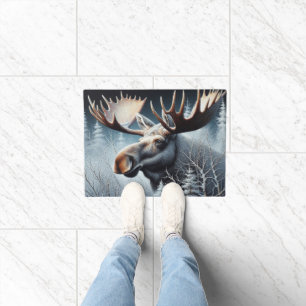 Majestic Bull Moose Misty Mountain Wildlife Doormat