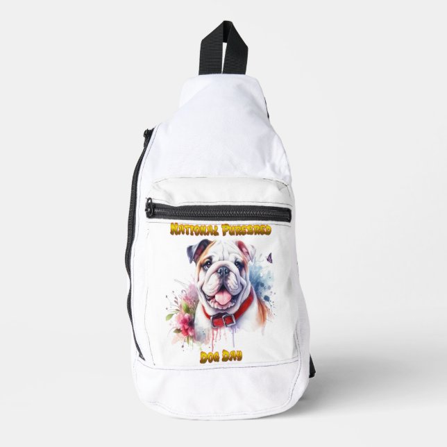 Majestic Bulldog Dog With Red Collar  Sling Bag (Front)