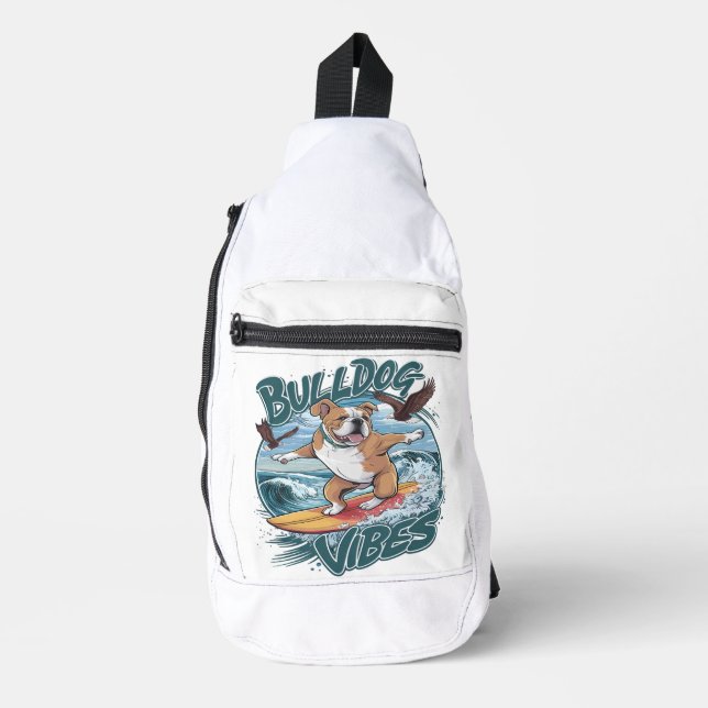 Majestic Bulldog Surfer Surfing Sling Bag (Front)