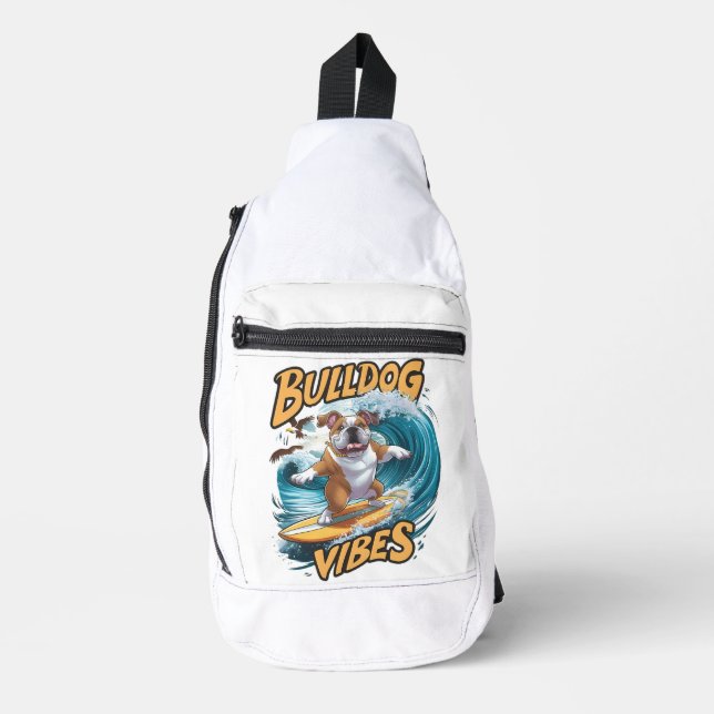 Majestic Bulldog Surfer Surfing Sling Bag (Front)