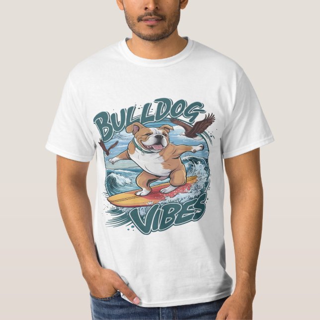 Majestic Bulldog Surfer Surfing T-Shirt (Front)