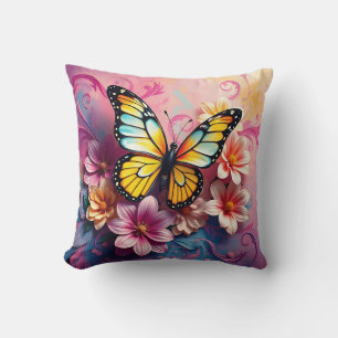 Majestic Butterfly with Floral Swirls Cushion
