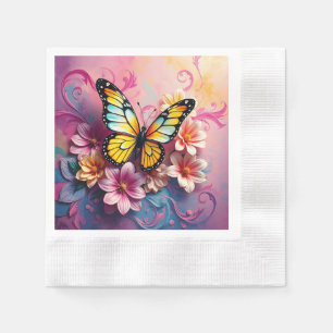 Majestic Butterfly with Floral Swirls Napkin