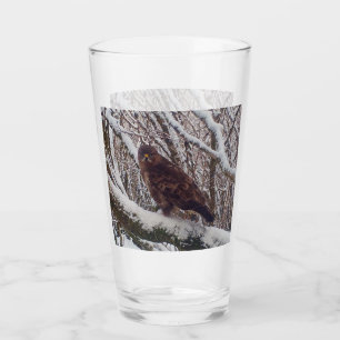 Majestic Buzzard On Snowy Branch Winter Wildlife  Glass
