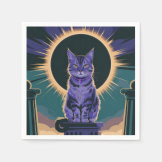 majestic cat sitting under a solar eclipse,  napkin