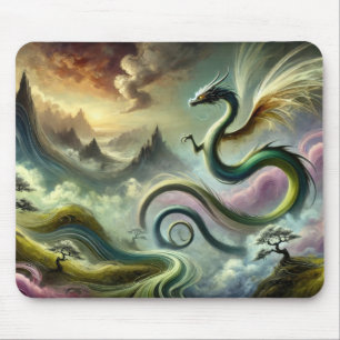Majestic Celestial Dragon Over Fantasy Mountains Mouse Mat