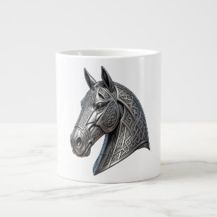 Majestic Celtic Silver Horse Head with Knot Patter Large Coffee Mug