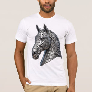 Majestic Celtic Silver Horse Head with Knot Patter T-Shirt